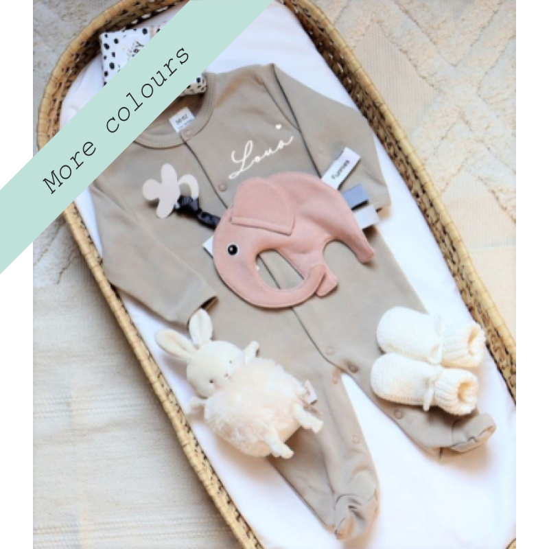 Boxpakje met naam Baby maat 56 / 62 Handgeschreven