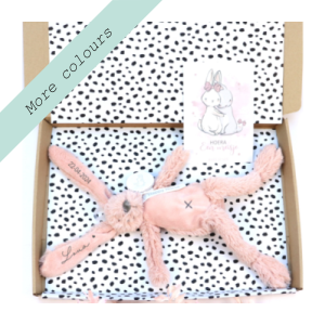 Brievenbuscadeau bunny Old pink/ beige /wit met naam en geboortedatum