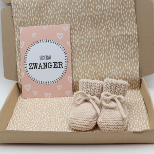 Hoera! Zwanger Babyslofje merino wol Sand