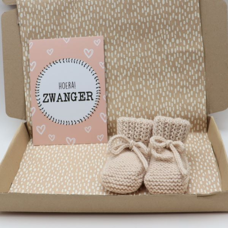 Hoera! Zwanger Babyslofje merino wol Sand