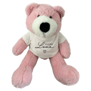Knuffelbeer roze 45cm met naam en geboortedatum