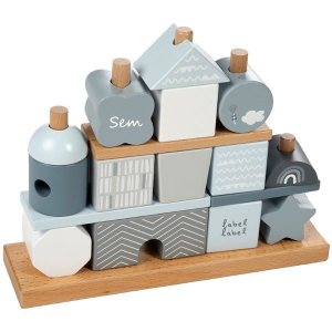  Label Label - Stacking Blocks House - Bleu met naam baby