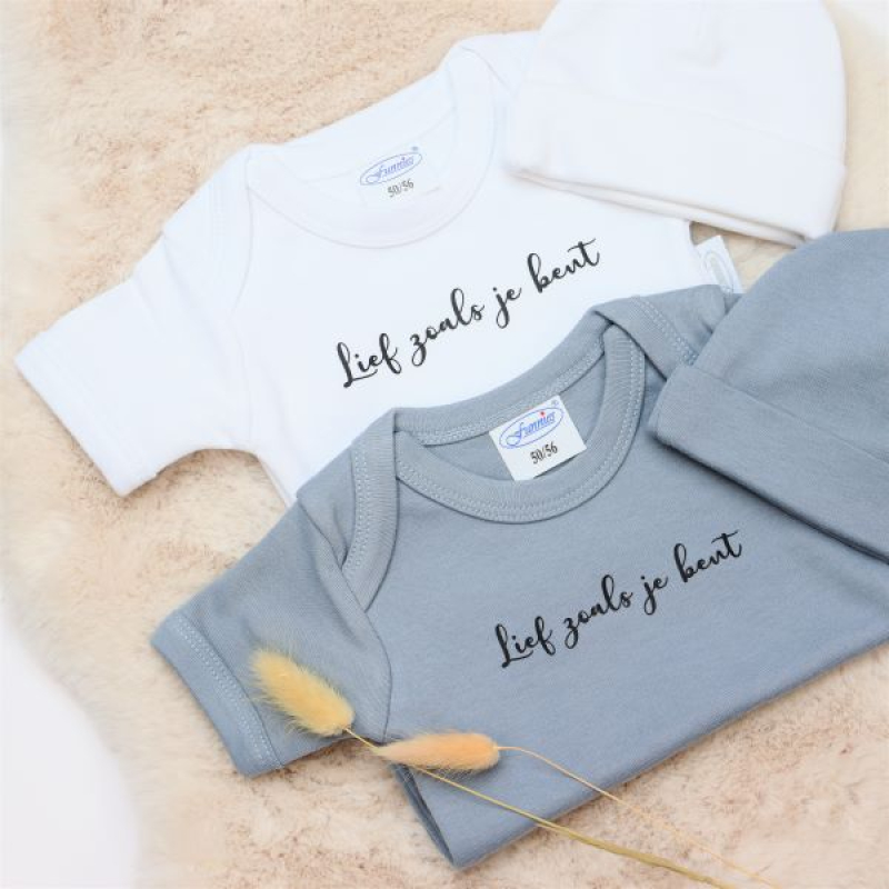 SALE Romper en Muts Lief zoals je bent Grey/bleu