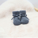 Babyslofjes Merino wol antraciet 0-6 Maanden
