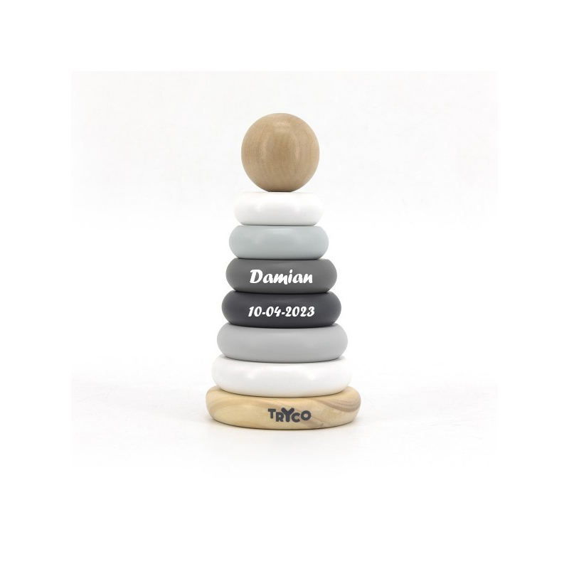 Tryco Houten ring piramide met naam/geboortedatum baby