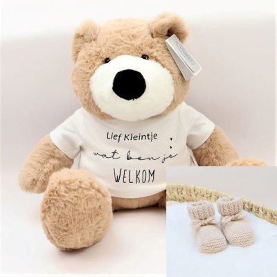 Knuffelbeer en merinowol slofjes Lief Kleintje wat ben je welkom Knuffelbeer en merinowol slofjes Lief Kleintje wat ben je welkom