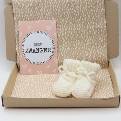 Hoera! Zwanger Babyslofje Merino wol Off / White Hoera! Zwanger Babyslofje Merino wol Off / White