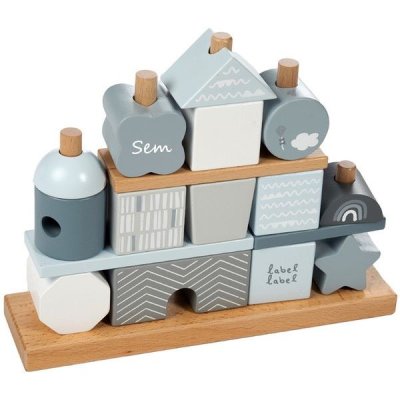  Label Label - Stacking Blocks House - Bleu met naam baby