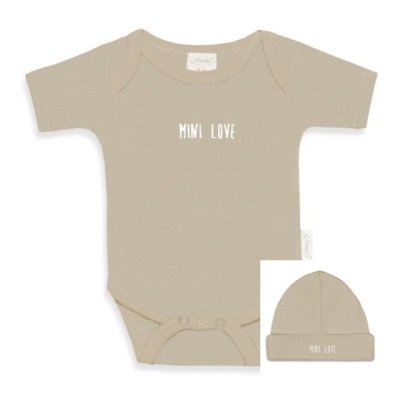Romper en Babymuts sand / wit Mini Love