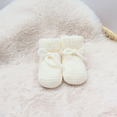 Babyslofjes Merino wol  0-6 Maanden Off/White Babyslofjes Merino wol  0-6 Maanden Off/White