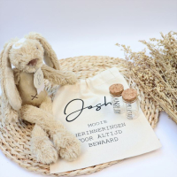 Set Bewaarzak en glazen flesjes tand en haarlok